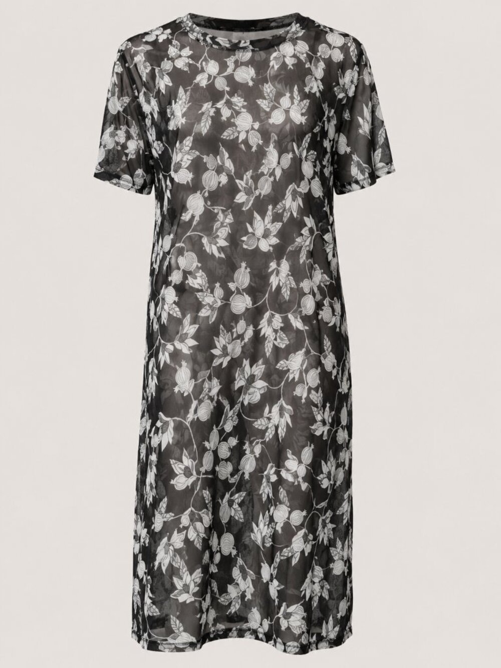 Peepou Medium Black Sheer Floral Mesh Midi Dress Overlay Boho Romantic